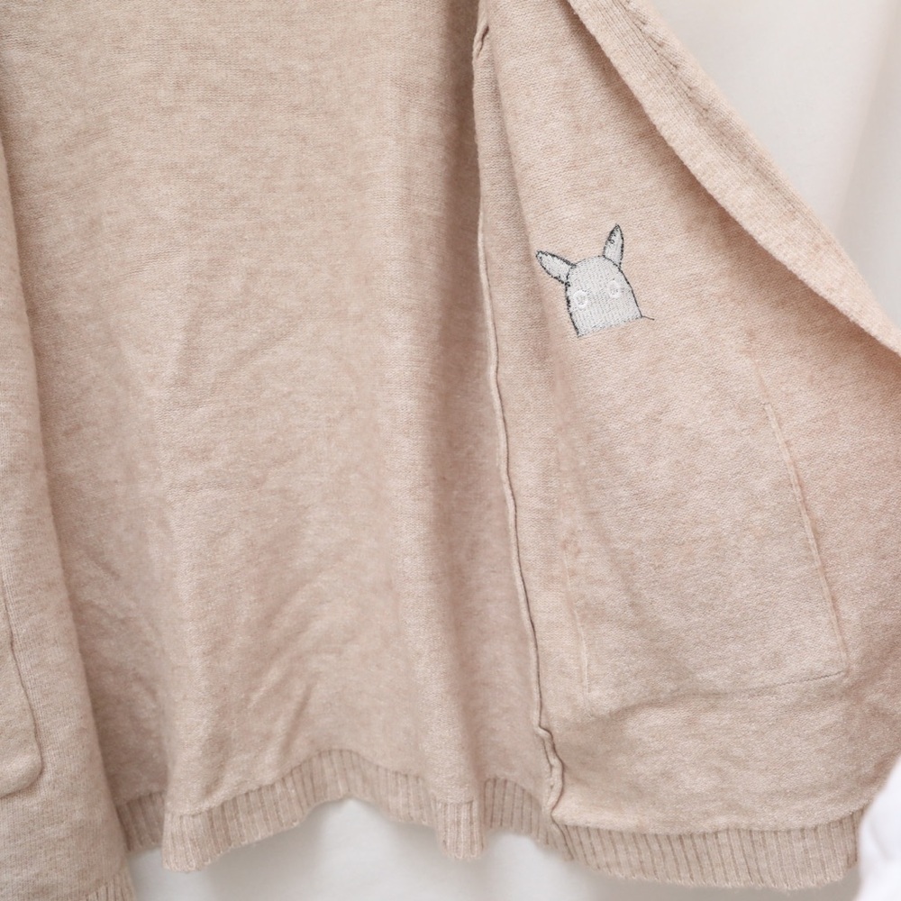 Embroidered Open Cardigan Beige Tan Knit Sweater XL cartoon characters anime - Picture 6 of 8